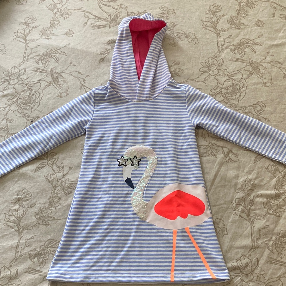 Cute Striped Hooded Dress with Flamingo